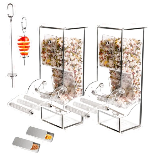 TOHONGADON No Mess Bird Feeder Set Automatic Parrot Feeder 6PCS Automatic Bird Cage Feeders Transparent Parakeet Seed Container Food Feeder for Cage with Veggies Skewer Bird Training Feeder