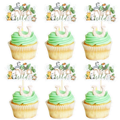 Gyufise 36Pcs Two Wild Cupcake Toppers Jungle Animal Two Cupcake Picks 2nd Birthday Baby Shower Cake Decorations Jungle Safari Theme Kids Birthday Party Decorations Green