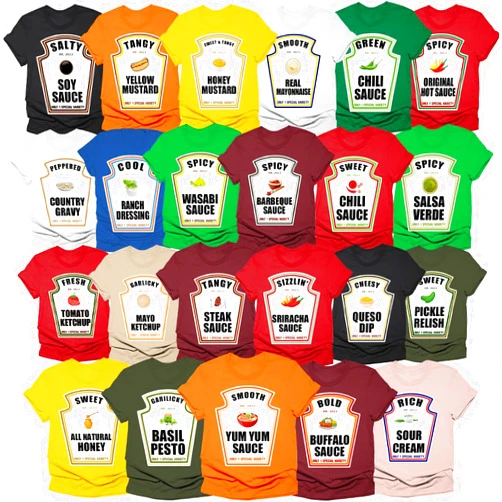 HHOD Thanksgiving Nutrition Food Shirt, Halloween Condiment Shirts Fire Hot Soy Sauce, Ketchup Mustard T-Shirts, Taco Costume (Thanksgiving Halloween Condiment Shirts)