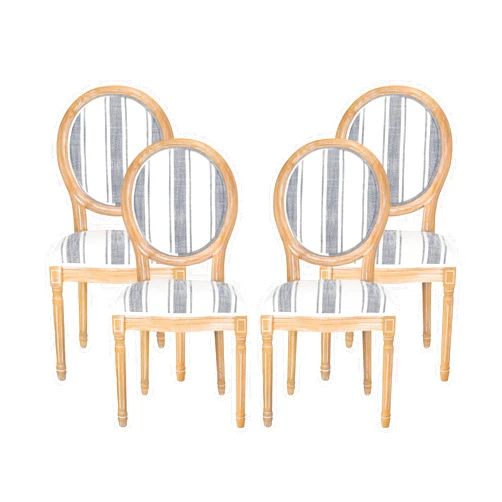 Christopher Knight Home Phinnaeus Dining Chair Set, Set of 4, Wood, Dark Blue Stripes + Light Beige + Natural