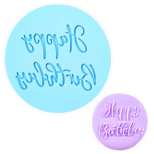 Crethinkaty Happy Birthday Fondant Embosser 3D Design Cookie Stamp for Baking Cookies,Decorating Cake/Sugar Paste/Cupcake