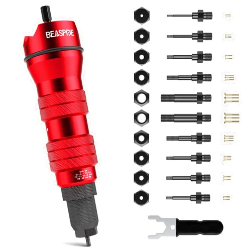 Beaspire Cordless Drill Electric Rivet Gun Adapter Rivet Nut Drill Adapter Kit Including 10 Mandrel and 50Pcs Assorted Rivet Nuts, Rugged Carrying Case