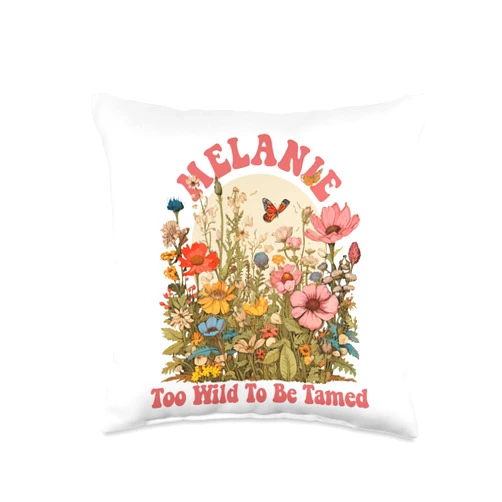 Wildflower Gift For Women Gift For MELANIE Cute Retro Girls Wildflower Melanie Name Throw Pillow, 16x16, Multicolor