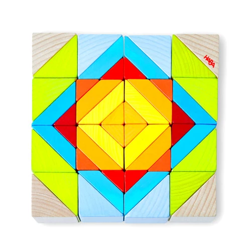 HABA 3D Puzzle Cube Mosaic - 48 Piece Wooden Blocks with 10 Double Sided Template Cards