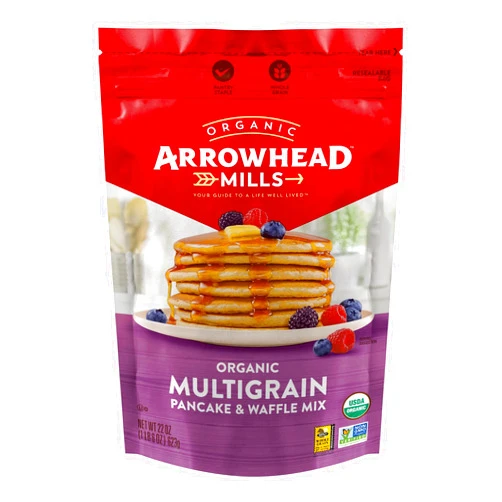 Arrowhead Mills Organic Pancake & Waffle Mix, 22oz, Multigrain - Case of 6