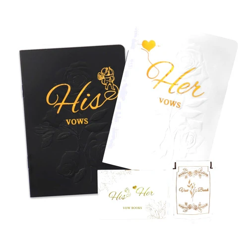 DeziWood Vow Books His and Hers, Wedding Vow Books with Gold Foil Lettering, 5.5x4 inches Perfect Wedding Ceremony Essential for Wedding Stuff, Beautiful Wedding Gift for Keepsake - Black & White