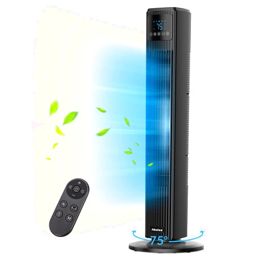 Abolee Tower Fan for Bedroom, Quiet Floor Fan with Remote, 90° Oscillating Fans with 4 Speeds, 4 Modes, 27ft/s Velocity, 12H Timer, 2024 New Standing Fans for Home, for Indoor Bedroom Office Black