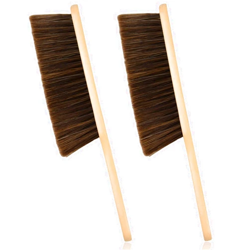 Dazzhues 2 Pieces Woooden Dust Brush Hand Broom Bench Brush with Long Wood Handle Whisk Broom Soft Bristle Brush for Counter Bed Sofa Car Fireplace Clothes Household Cleaning(Brown)