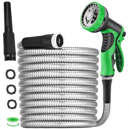 Artistan 200 ft Garden Hose -Metal Water Hoses with Nozzle &10 Function Sprayer,Flexible, Heavy Duty,No Kink& Tangle, Lightweight, 304 Stainless Steel Watering Car Washing hoses Pipe for Outdoor,Yard,Gardening