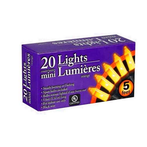 Greenbrier International Orange Halloween Mini Lights with Black Wire 20 Count 5 feet