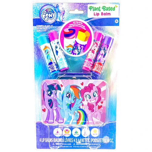 Townley Girl My Little Pony 4 Pack Vegan Lip Balm with Collectible Tin Case for Girls, Ages 3+