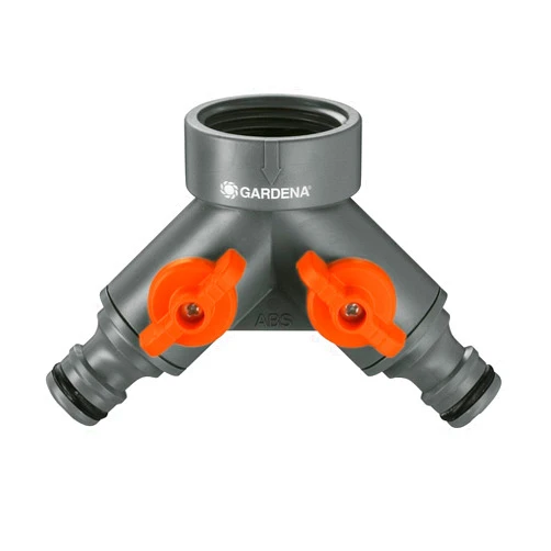 Gardena 36938 Garden Hose Y-Valve With Flow Control Valves, Connect 2 Hoses to 1 Tap, Made in Germany