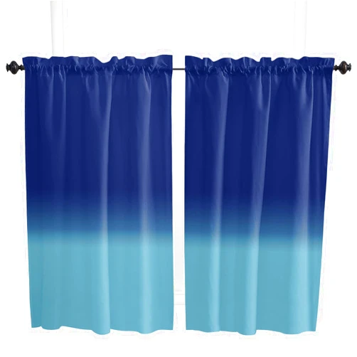 Chic D Blue Navy Ombre Window Curtain Panels Set of 2, Rod Pocket Drapery Curtains for Kids Bedroom Living Room Kitchen Basement, Washable Valance Window Drapes, Teal Green Gradual, 42x45inch