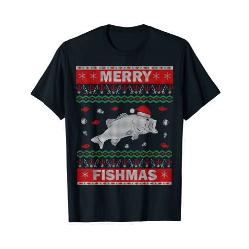 Funny Xmas Fishing Clothes for Men Women Kids Fishing Ugly Christmas Sweater Outfit Gift Merry Fishmas T-Shirt