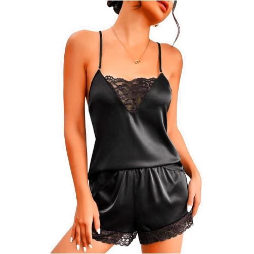 Avidlove Women's Lace Trim Silk Pajama Sets 2 Piece Sexy Lingerie Set Satin Cami Top and Shorts
