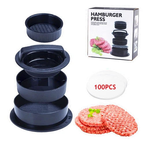 Linvrppy Hamburger Press Patty Maker, Burger Press,3 in 1 Non-Stick Meat Beef Veggie Hamburger Mold, Kitchen Gadgets to Make Patty for Stuffed Slider BBQ Barbecue Grilling
