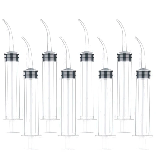 TecUnite 8 Pack Disposable 12cc Dental Syringe Dental Irrigation Syringe with Curved Tip, Tonsil Stone Squirt Mouthwash Cleaner (No Measurement)