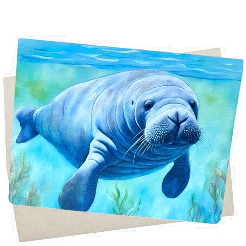 Whitman and Daughter Manatee Birthday Card (1 Premium Card, 5X7 Inch) manatee marine animal note card blank for every occasion like vacation thank you, miss you, get well - 775
