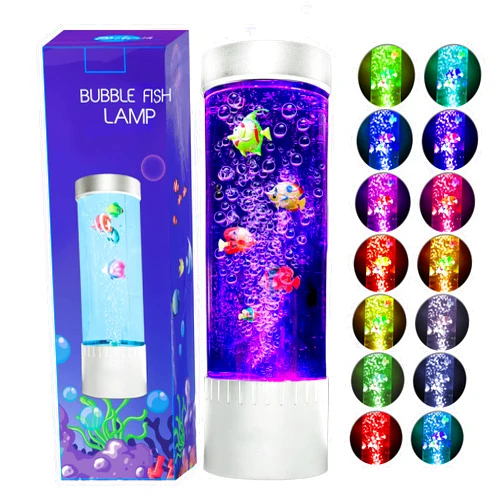 Brewish Bubble Fish Lamp | Desktop Sensory LED Bubble Lamp | Color Changing Aquarium lamp | Artificial Fish Tank with Moving Fish, Sea Horse, Jellyfish | Gift for Kids, Adults, ADHD & Autism