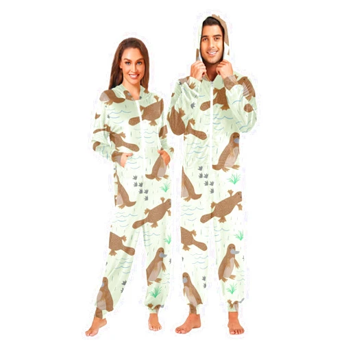 IHCVHQX Onesie Pajamas for Men Women Platypus Cute One-Piece Sleepwear Jumpsuit S