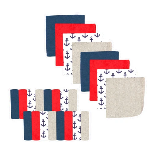 Luvable Friends Unisex Baby Super Soft Bundle Washcloths, Anchor, One Size