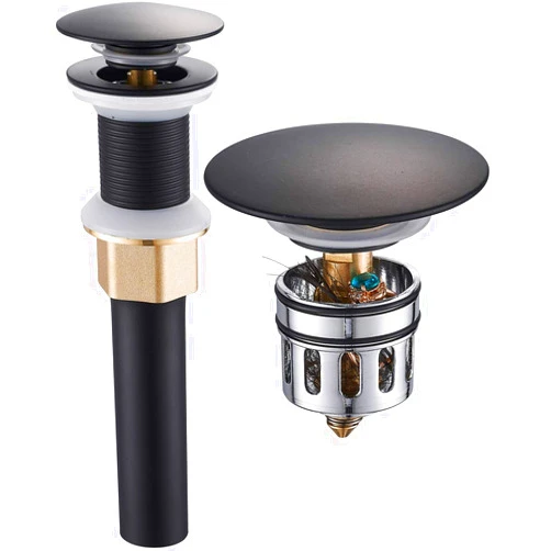 REGALMIX Pop Up Drain, Bathroom Faucet Vessel Vanity Sink Drain Stopper, Built-in Anti-Clogging Strainer, Without Overflow Matt Black,Fits Standard American Drain Hole(1-1/2
