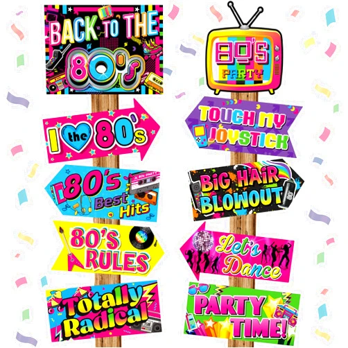 Chinco 20 Pieces 80's Party Sign Back to 80s Theme Photo Booth Props Retro Party Decorations Birthday Favors Cute Cassette Tape 10 Styles Cutouts for 1980s Neon Throwback Adults Birthday Supplies