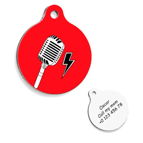 Tontik shop Music Microphone Personalized Dog Tag - Custom Name Tag - ID Tag for Dog & Cat - Customized Pet Tags - Dog & Cat Name id Tag - Dog Name Tag - Engraved Dog Tag