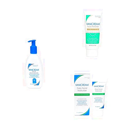 Vanicream Gentle Facial Cleanser with Pump (8 Oz), Facial Moisturizer with SPF (2.5 Oz) & Daily Facial Moisturizer (3 Oz)