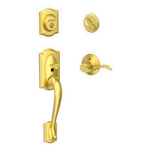 SCHLAGE Camelot Single Cylinder Handleset and Left Hand Accent Lever, Satin Brass (F60 CAM 608 Acc LH)