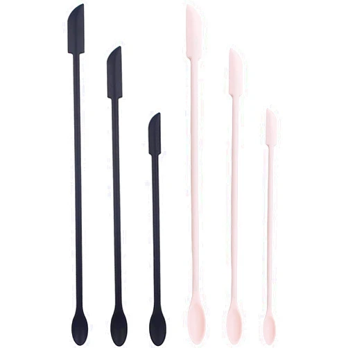 COTIMO Mini Spatula - Makeup Spatula - Small Silicone Spatula Set- Tiny Rubber Spatula for Makeup- Thin Jar Scraper for Kitchen(6 Pieces) (Black/Pink)