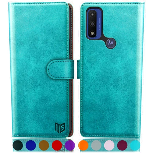 SUANPOT for Motorola Moto G Pure/Play 2023 Wallet case with RFID Blocking Credit Card Holder,Flip Book PU Shockproof Kickstand Leather Cover Women Men for Pure/Play 2023 case Blue Green