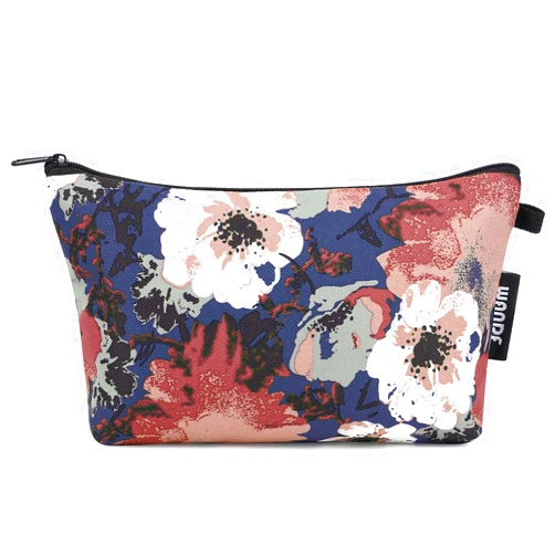 WANDF Cosmetic Bag for Women Makeup bag Organizer Mini Makeup Pouch for Purse Water Resistant Girls Gift (Blue Flower)