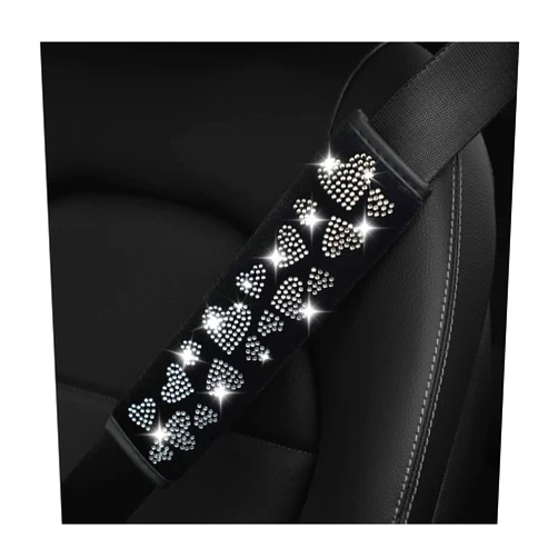 8sanlione 2PCS Bling Car Seat Belt Cover, Crystal Soft Shoulder Neck Protector Pad, Diamond Rhinestones Seatbelt Cushion for Women Girls, Auto Interior Accessories Universal for SUV, Truck, Van (Black)