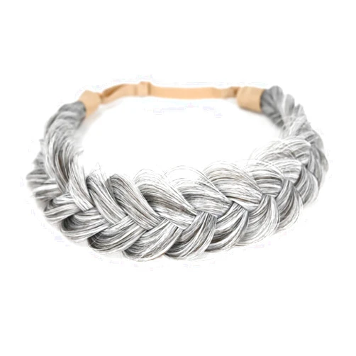 STHEJFB Braid Headband 2 Strands Messy Classic Chunky Plaited Wide Braids Elastic Stretch Quality Synthetic Braided Headband Women Girl Bohemian Hair Braid 65g (Grey Silver)
