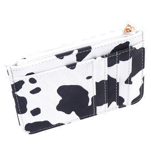 QeenRTUU PU Leather Coin Purse for Women Keychain Wallet Slim Small Wallets for Women Card Holder Cow Pattern Print Small Size Wallet Women Small Credit Card Coin Change Holder Purse (White)