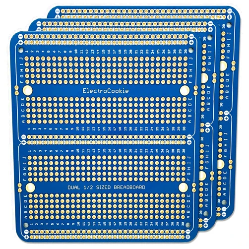 ElectroCookie Solderable Breadboard PCB Double Column Board for Electronics Projects Compatible for DIY Arduino Soldering Projects, Gold-Plated (3 Pack, Blue)