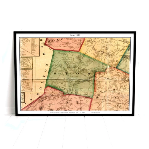 MG Global Historical Poster of Stow 1856 Massachusetts Rock Bottom Lake Boon Boon's Pond Middlesex County MA | 11x17 12x18 16x24 24x36 Unframed Print Wall Art Gift | Vintage Antique Home Office Decor