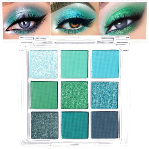 AMY'S DIARY Matte Shimmer Light Deep Green Eye Shadow Palette Makeup,Teal Eyeshadow Long Lasting Waterproof Cruelty-Free, 9 Blendable Shades in Smooth Finishes with Gorgeous Pearls for Girls (Green)