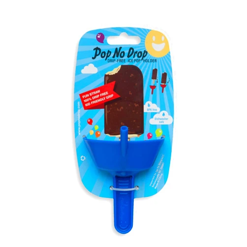 POP NO DROP THE ORIGINAL Pop No Drop Popsicle Holder - Mess-Free Frozen Treats Holder with Straw - Drip Free, BPA Free & Dishwasher Safe - No Drip Ice Pop Popsicle Holders for Kids and Adults - BLUE w/Header