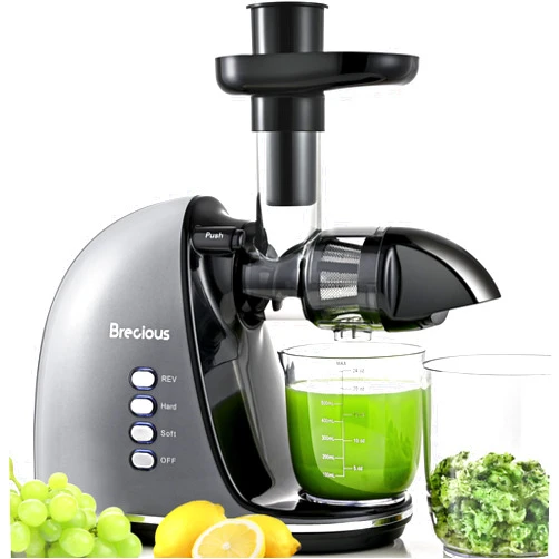 BRECIOUS Slow Masticating Juicer,Brecious Cold Press Juicer with 2 Speed Modes & Quiet Motor,Juicer Machines Vegetable and Fruit with Reverse Function,Celery Juicer,BPA-Free,Easy to Clean (Silver)