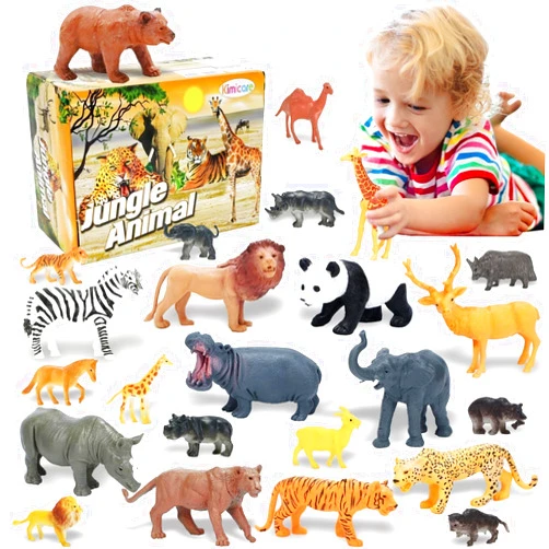 Kimicare 24Pcs Safari & Zoo Animals Figures, Realistic Plastic Animal Toys Set for Kids 1 2 3, Educational Jungle Animals Figures Playset, Party Supplies Birthday Gifts for Toddlers Boys Girls