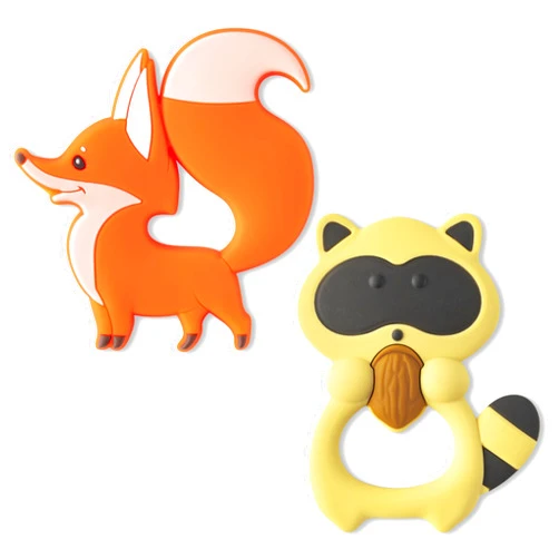 2ooya Baby Raccoon Fox Silicone Teether for 0-6 Months - 2ooya 2Pcs Cute Soothe Teething Infant Chew Toys Toddler Sore Gums Pain Relief Toy for Easy to Grasp Baby Shower Birthday Gifts for boy and Girl