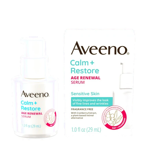 Aveeno Calm + Restore Age Renewal Anti-Wrinkle Face Serum, Anti Aging Serum with Nourishing Oat & Cranberry Extract Visibly Improves the Look of Fine Lines, Fragrance Free, 1.0 fl. Oz