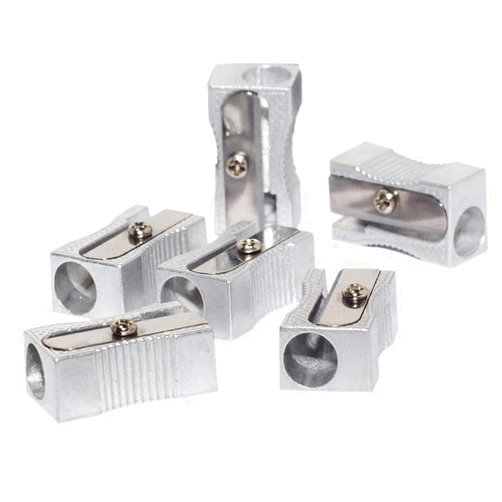 WEKOIL Dual Pencil Sharpener Pocket Aluminium Alloy Metal 1-Hole Steel Blade Rectangular Small Sharpeners for Standard No.2 Graphite Colored Pencils Wood-cased Pencils, 6 Pack,Silver
