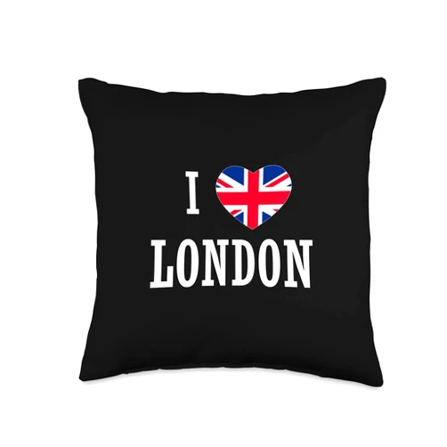 English Towns Cities Counties Home Town Nostalgia I Love London England Union Jack Flag Heart English Throw Pillow, 16x16, Multicolor