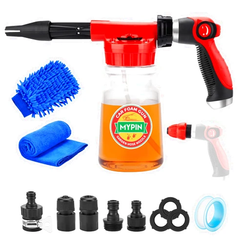 MYPIN 16 IN 1 Car Wash Foam Gun, Foam Cannon, Adjustable Hose Wash Sprayer with 2.5 to 6 Bars Foam Blaster, Suitable for Car Cleaning and Garden Use with 1/2” Quick Connector