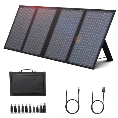Powkey Foldable Solar Panel Charger 60W with 18V DC Output (11 Connectors) for 100W~350W Portable Power Stations Jackery/Rockpals/Flashfish/Enginstar, Portable Solar Generator for Outdoor Camping Van RV Trip