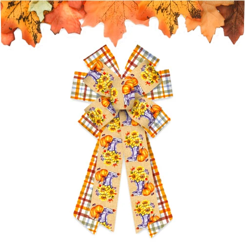 Blinket Large Thanksgiving Fall Bows for Wreath Front Door Sunflower Pumpkin Burlap Decor Bows Thanksgiving Fall Autumn Wreath Bow for Indoor Outdoor Tree Topper Wreath Decoration Supplies