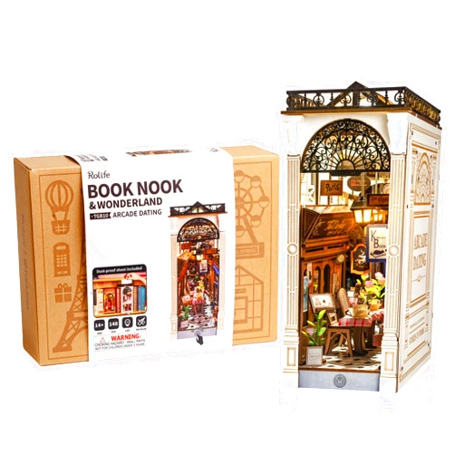 Rolife DIY Book Nook Kits for Adults, Miniature Dollhouse Booknook Kit, 3D Wooden Puzzle Creative Decorative Bookends Bookshelf Diorama Insert Crafts Hobbies Gifts (Arcade Dating)